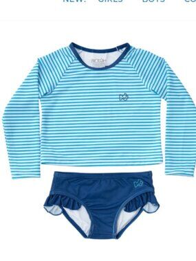 Prodoh Rash Guard Baby Girl Swim Set 12 M Blue Stripe Long Sleeve